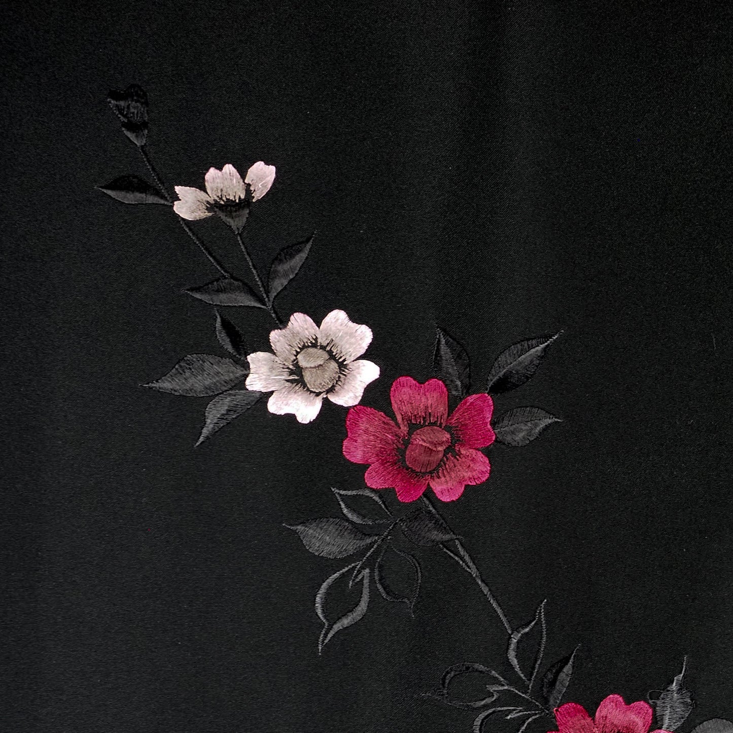 Black Haori with Embroidered Blossoms