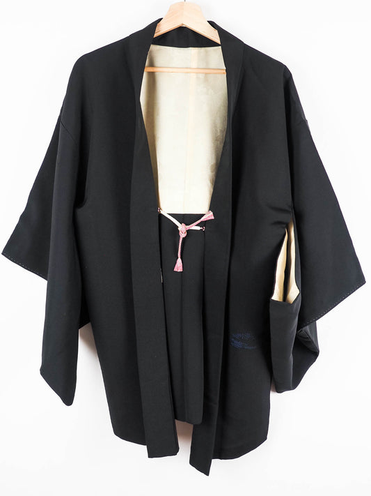 Black Haori with Cutwork Embroidery