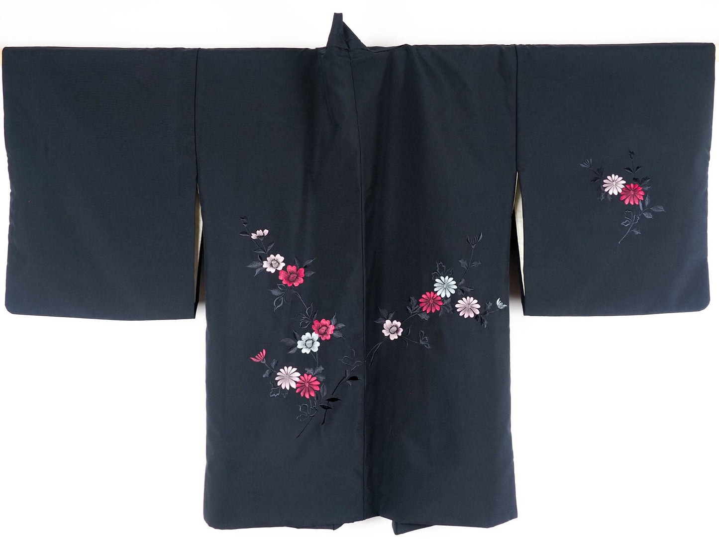 Black Haori with Embroidered Blossoms