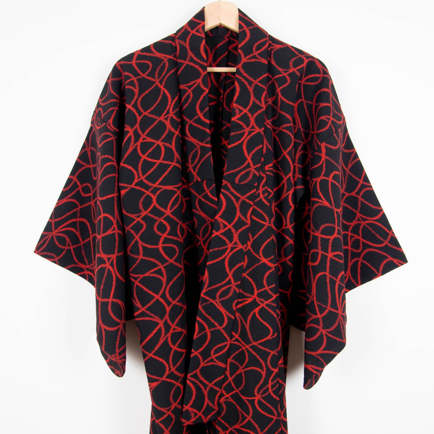 Black & Red Wool Hitoe Kimono